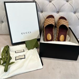 Gucci platform slide sandal with allover original monogram